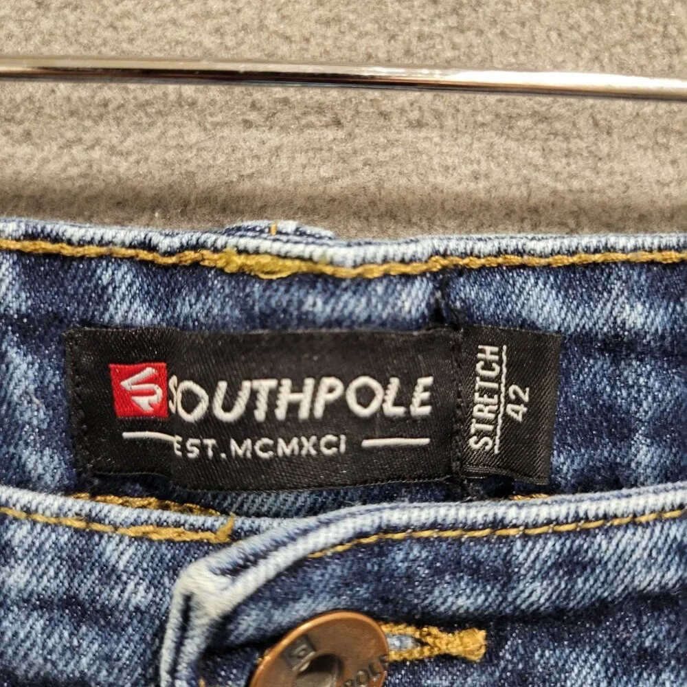 SouthPole Stretch Denim Shorts Mens Size 42‎ Blue Acid Wash Grunge Skater Baggy
